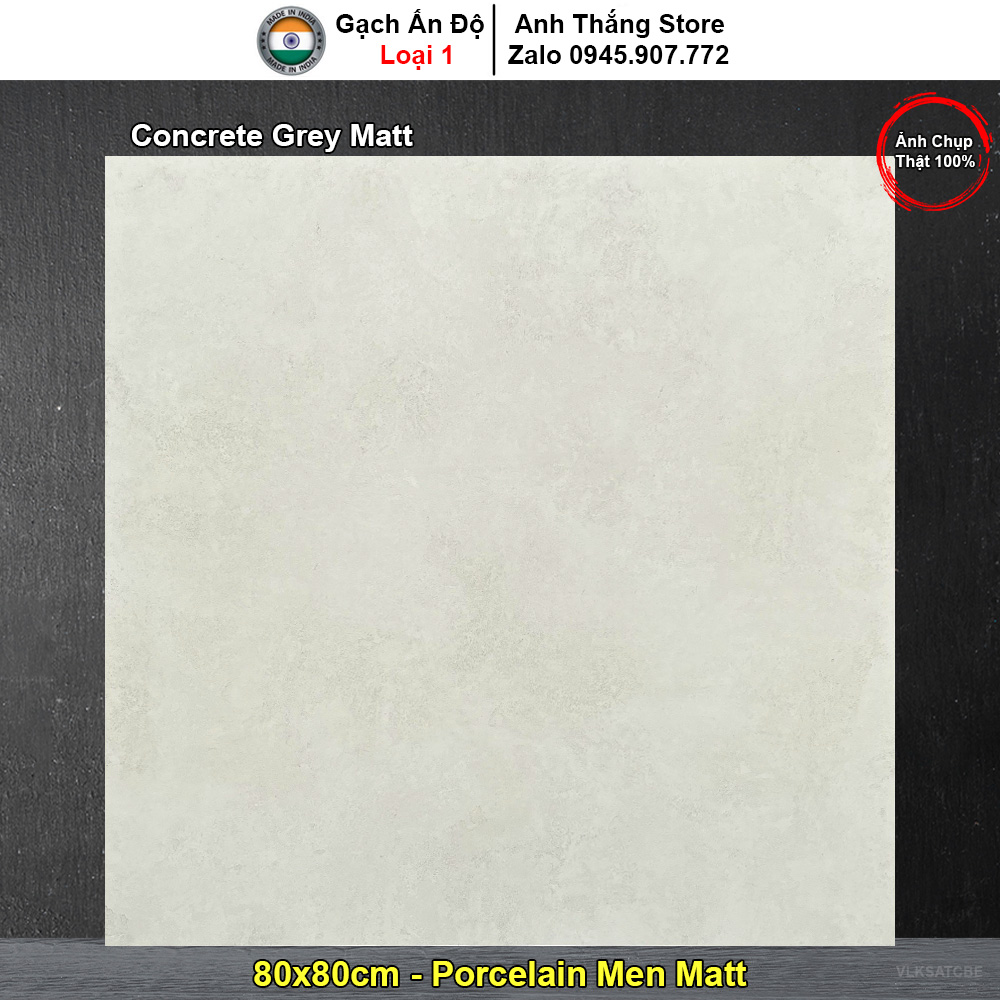 Gạch 80x80 Ấn Độ Concrete Grey Matt Vàng Kem