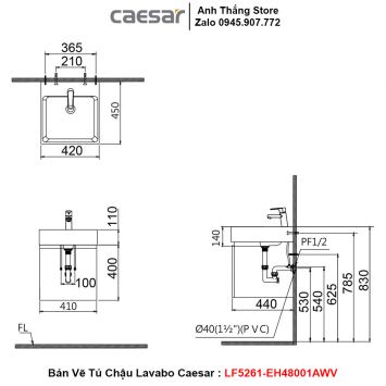 Tủ Chậu Lavabo Caesar LF5261-EH48001AWV