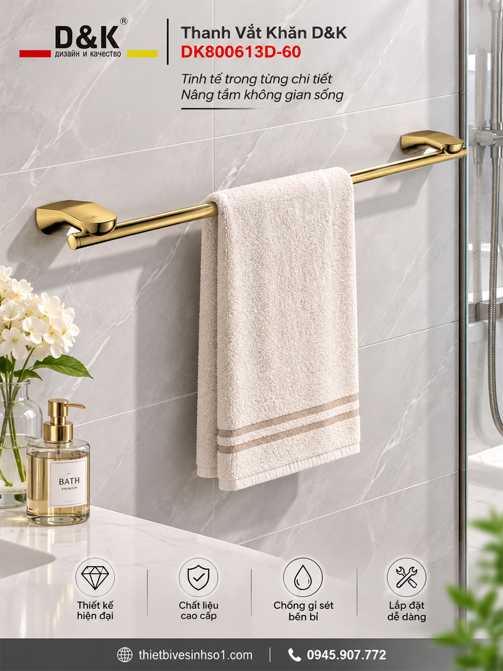 Thanh Vắt Khăn D&K DK800613D-60 Thanh Vắt Khăn D&K DK800613D-60