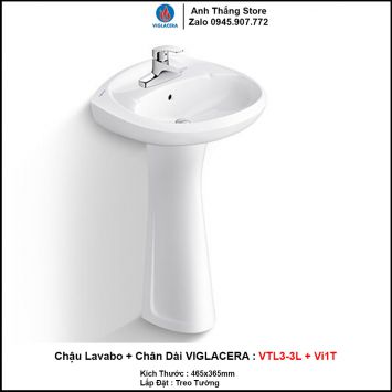 Chậu Lavabo Viglacera VTL33+Vi1T (3Lỗ)