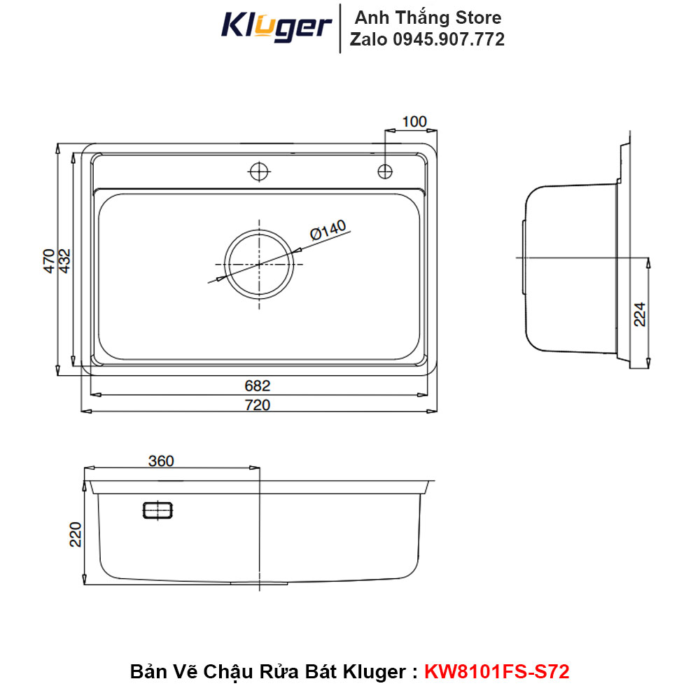 Chậu Rửa Bát Kluger KW8101FS-S72