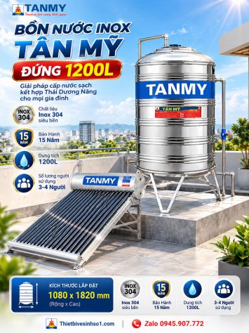 Bồn Nước inox Tân Mỹ Đứng 1200L