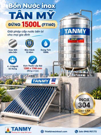 Bồn Nước inox Tân Mỹ Đứng 1500L-(F1160)