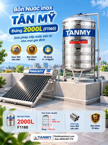 Bồn Nước inox Tân Mỹ Đứng 2000L-(F1160)