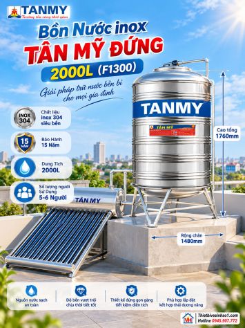 Bồn Nước inox Tân Mỹ Đứng 2000L-(F1300)