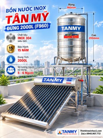 Bồn Nước inox Tân Mỹ Đứng 2000L-(F960)
