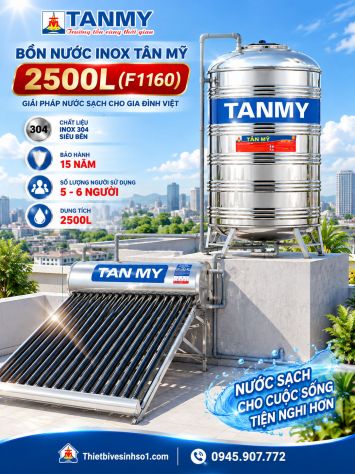 Bồn Nước inox Tân Mỹ Đứng 2500L-(F1160)