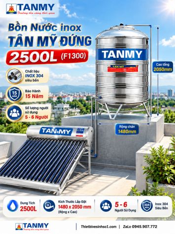 Bồn Nước inox Tân Mỹ Đứng 2500L-(F1300)