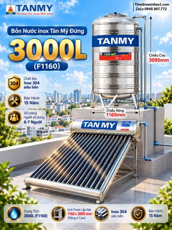 Bồn Nước inox Tân Mỹ Đứng 3000L-(F1160)