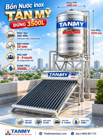 Bồn Nước inox Tân Mỹ Đứng 3500L