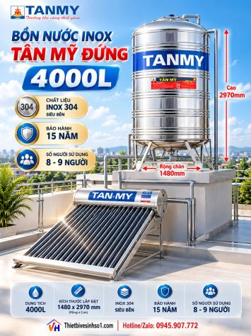 Bồn Nước inox Tân Mỹ Đứng 4000L