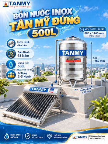 Bồn Nước inox Tân Mỹ Đứng 500L