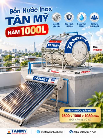 Bồn Nước inox Tân Mỹ Nằm 1000L