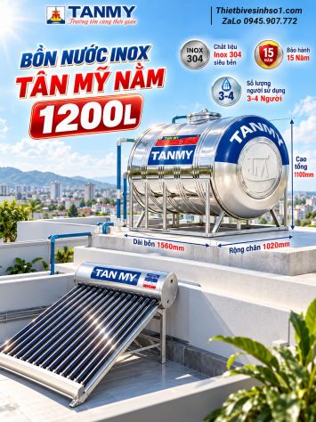 Bồn Nước inox Tân Mỹ Nằm 1200L