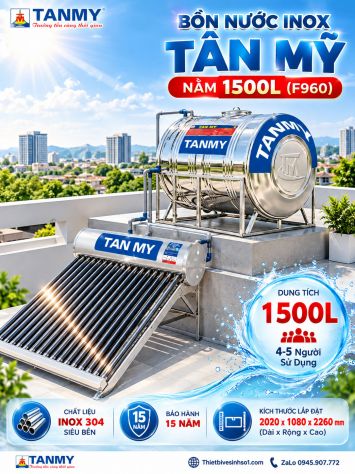 Bồn Nước inox Tân Mỹ Nằm 1500L-(F960)