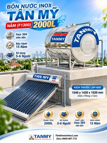 Bồn Nước inox Tân Mỹ Nằm 2000L-(F1300)