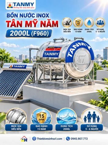 Bồn Nước inox Tân Mỹ Nằm 2000L-(F960)