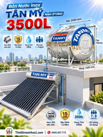 Bồn Nước inox Tân Mỹ Nằm 3500L (F1360)