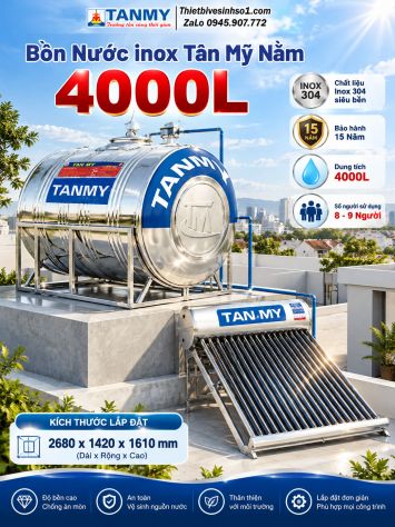Bồn Nước inox Tân Mỹ Nằm 4000L