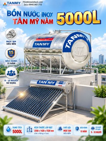 Bồn Nước inox Tân Mỹ Nằm 5000L