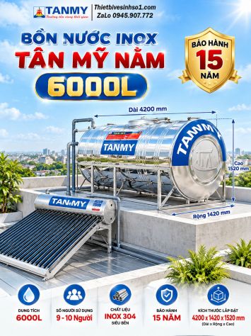 Bồn Nước inox Tân Mỹ Nằm 6000L