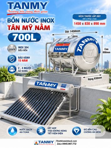 Bồn Nước inox Tân Mỹ Nằm 700L