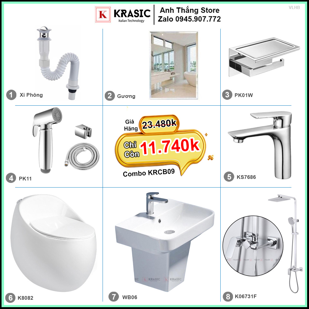Combo Trọn Bộ Phòng Tắm Thiết Bị Vệ Sinh KRCB09