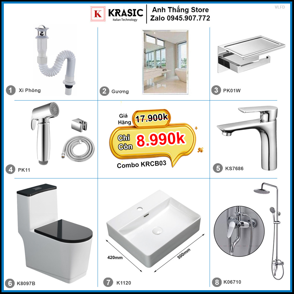 Combo Trọn Bộ Phòng Tắm Thiết Bị Vệ Sinh KRCB03