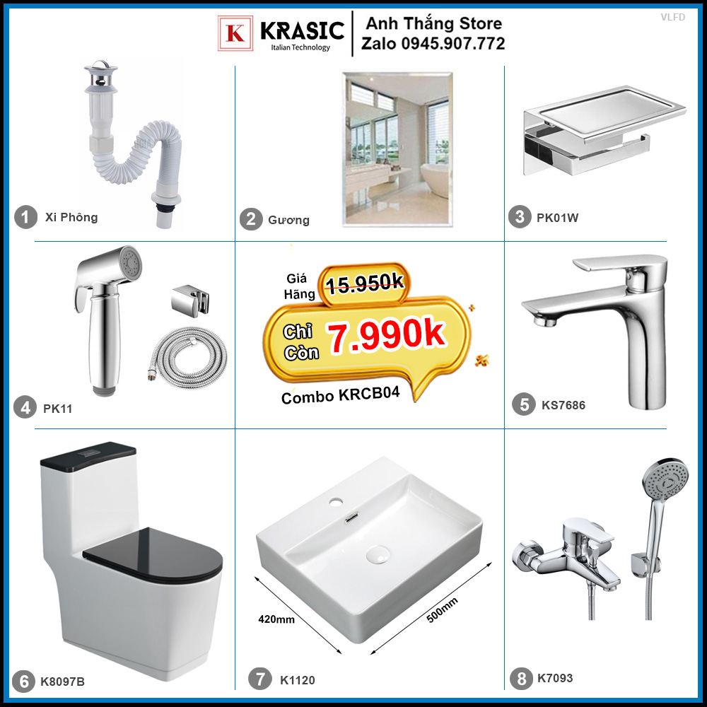 Combo Trọn Bộ Phòng Tắm Thiết Bị Vệ Sinh KRCB04