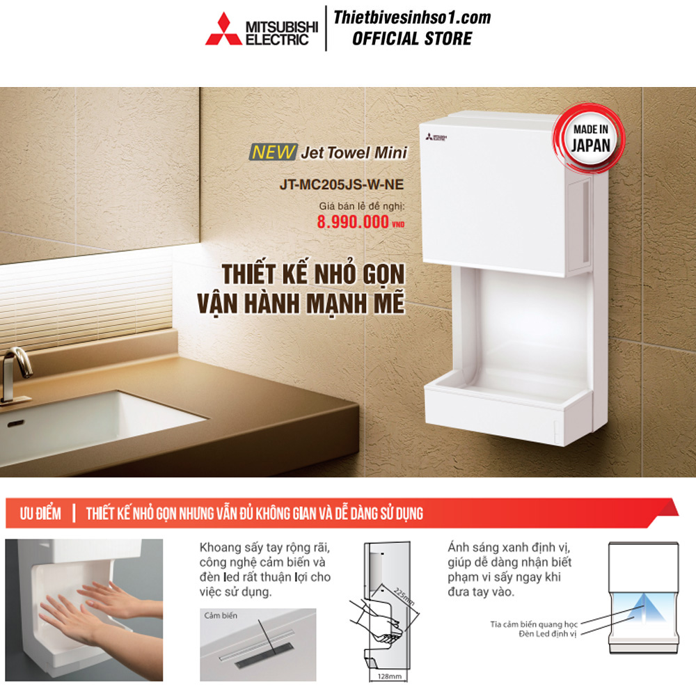 Máy Sấy Tay Mitsubishi JT-MC205JS-W-E Máy Sấy Tay Mitsubishi JT-MC205JS-W-E