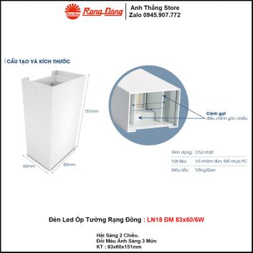 Đèn LED Gắn Tường Rạng Đông LN18 ĐM 83x60-6W