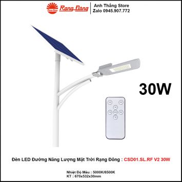 Đèn LED Đường Năng Lượng Mặt Trời Rạng Đông CSD01.SL.RF V2 30W