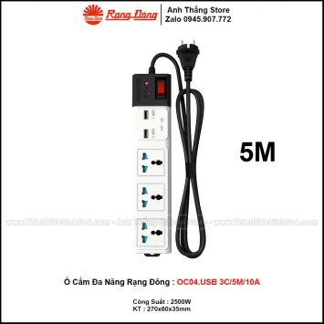 Ổ Cắm Đa Năng Rạng Đông OC04.USB 3C/5M/10A