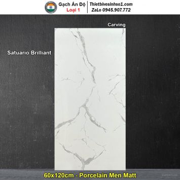 Gạch 60x120 Ấn Độ Satuario Brilliant Trắng Khói