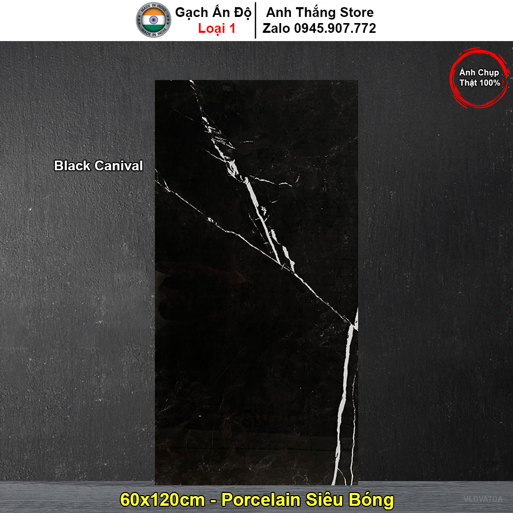 Gạch 60x120 Ấn Độ Black Canival Đen Vân Đá