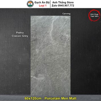 Gạch 60x120 Ấn Độ Pietra Classic Grey Vân Ghi Xám