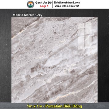 Gạch 1m x 1m Ấn Độ Madrid Marble Grey Vân Xám Nâu