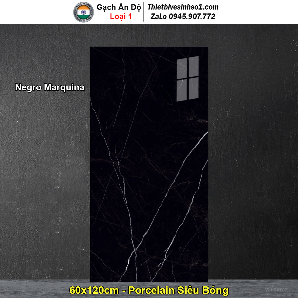 Gạch 60x120 Ấn Độ Negro Marquina Đen Vân Trắng