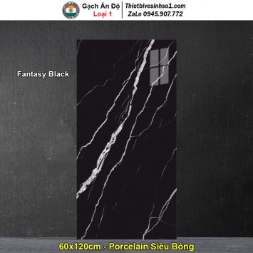 Gạch 60x120 Ấn Độ Fantasy Black Đen Vân Trắng