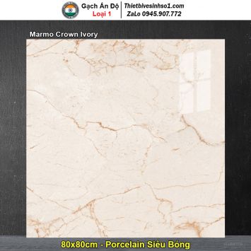 Gạch 80x80 Ấn Độ Marmo Crown Ivory Vàng Vân Đỏ