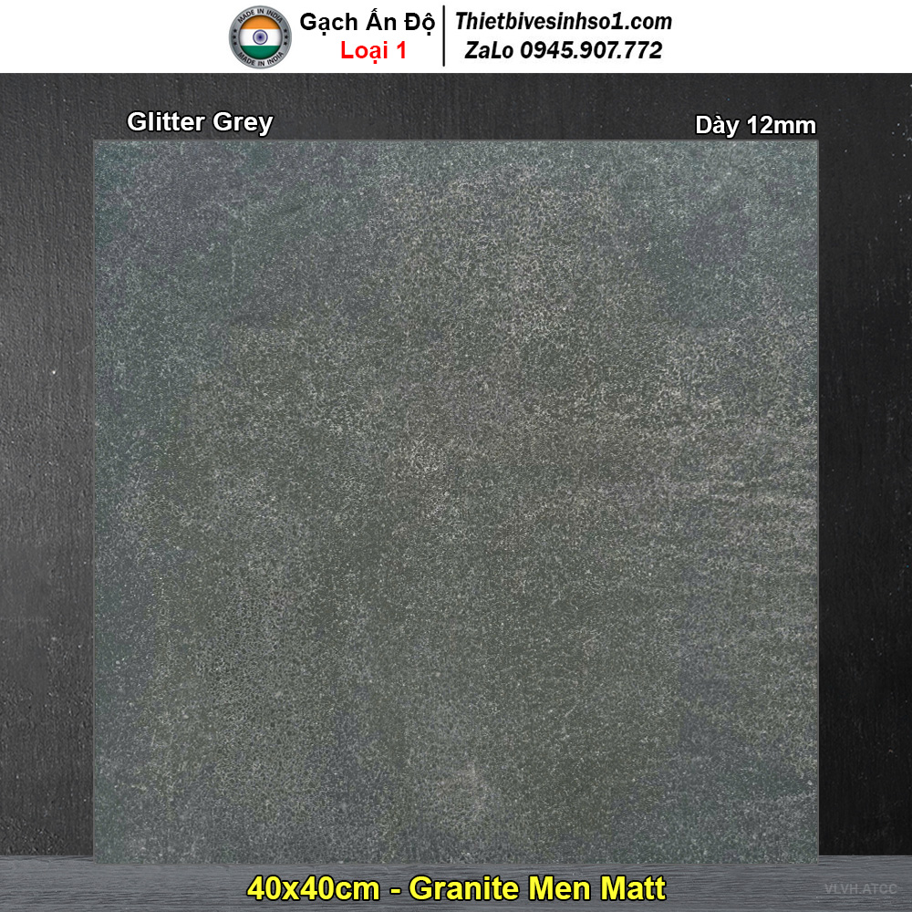 Gạch 40x40 Ấn Độ Glitter Grey Vân Ghi Xanh