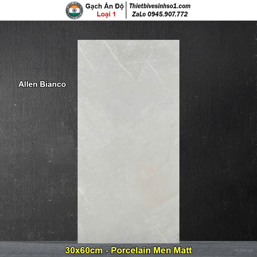 Gạch 30x60 Ấn Độ Allen Bianco Vân Đá Sáng