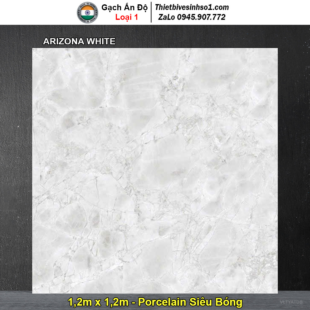 Gạch 1,2m x 1,2m Ấn Độ ARIZONA WHITE Vân Đá