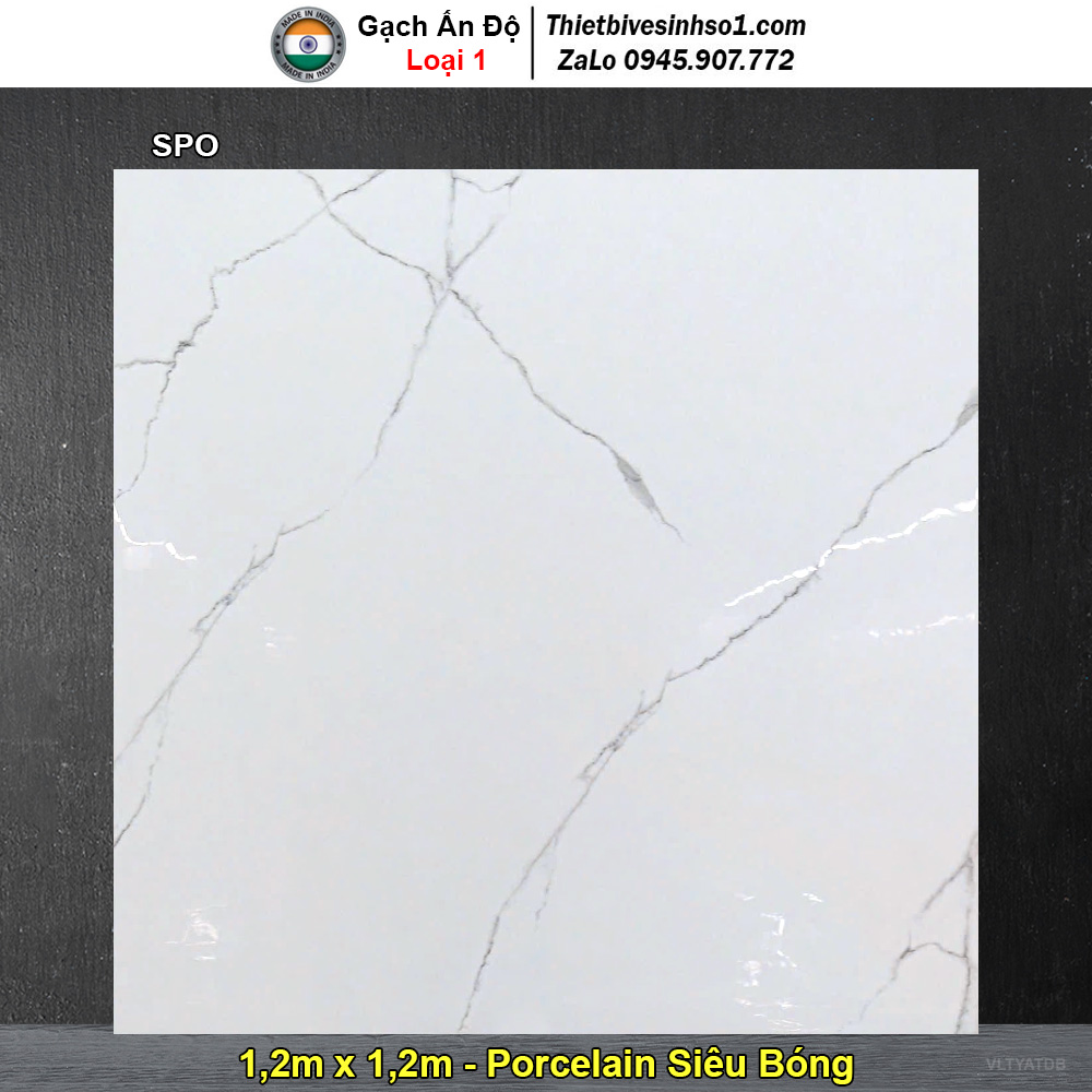 Gạch 1,2m x 1,2m Ấn Độ SPO Trắng Khói