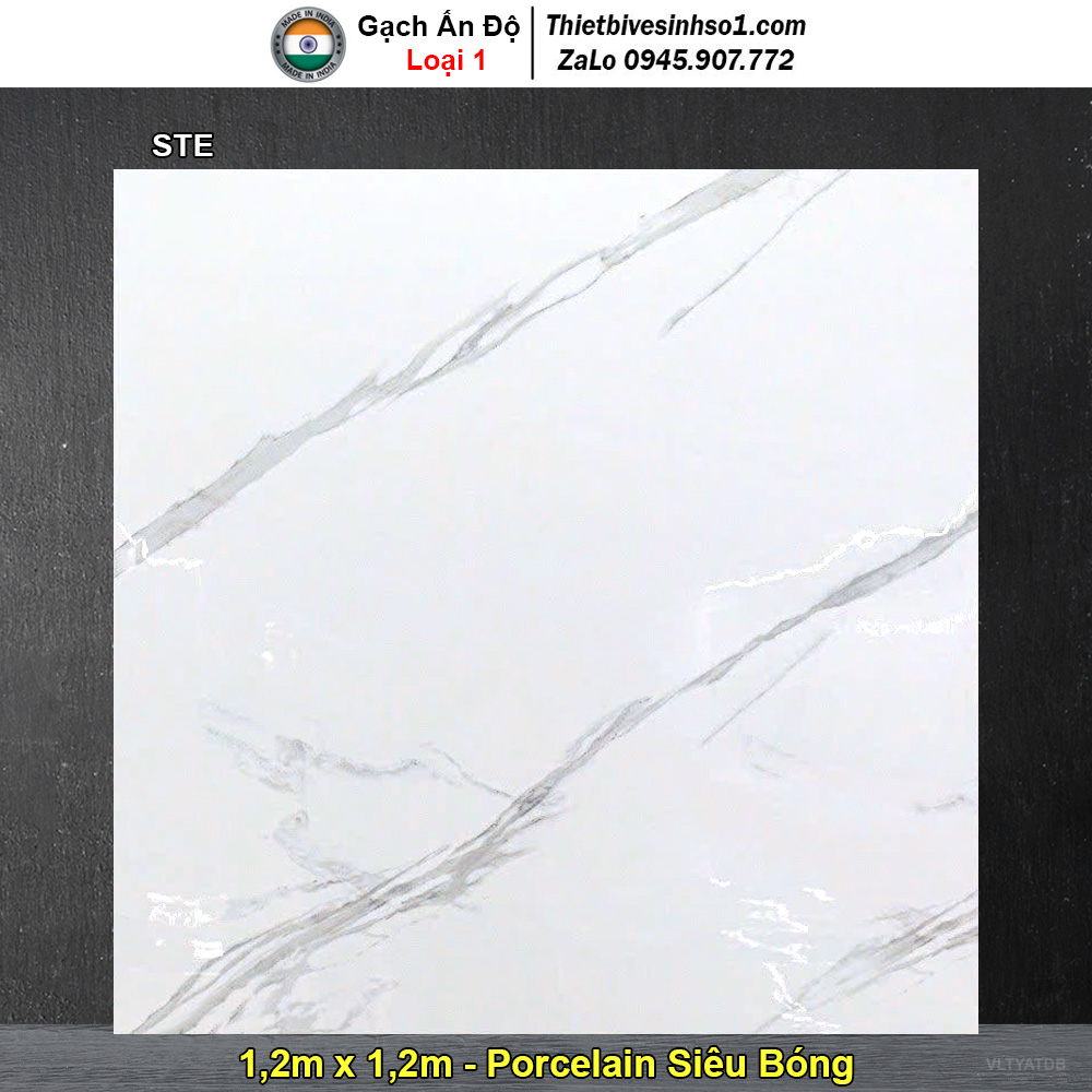 Gạch 1,2m x 1,2m Ấn Độ STE Trắng Khói