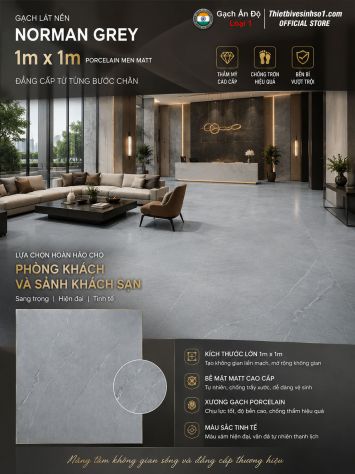 Gạch 1m x 1m Ấn Độ Norman Grey Vân Ghi
