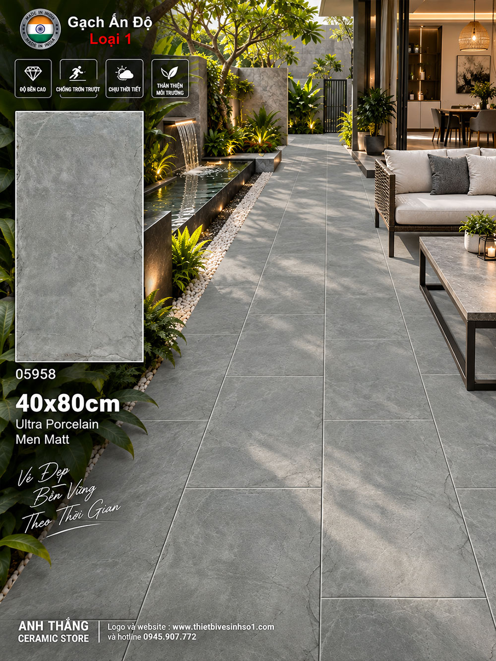 Gạch 40x80 Ấn Độ 05958 Lát Sân Gạch 40x80 Ấn Độ 05958 Lát Sân