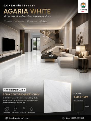 Gạch 1,2m x 1,2m Ấn Độ Agaria White