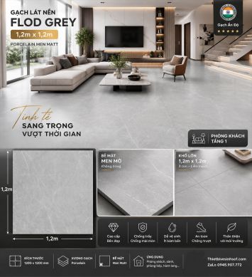 Gạch 1,2m x 1,2m Ấn Độ Flod Grey