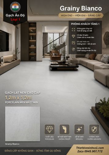 Gạch 1,2m x 1,2m Ấn Độ Grainy Bianco